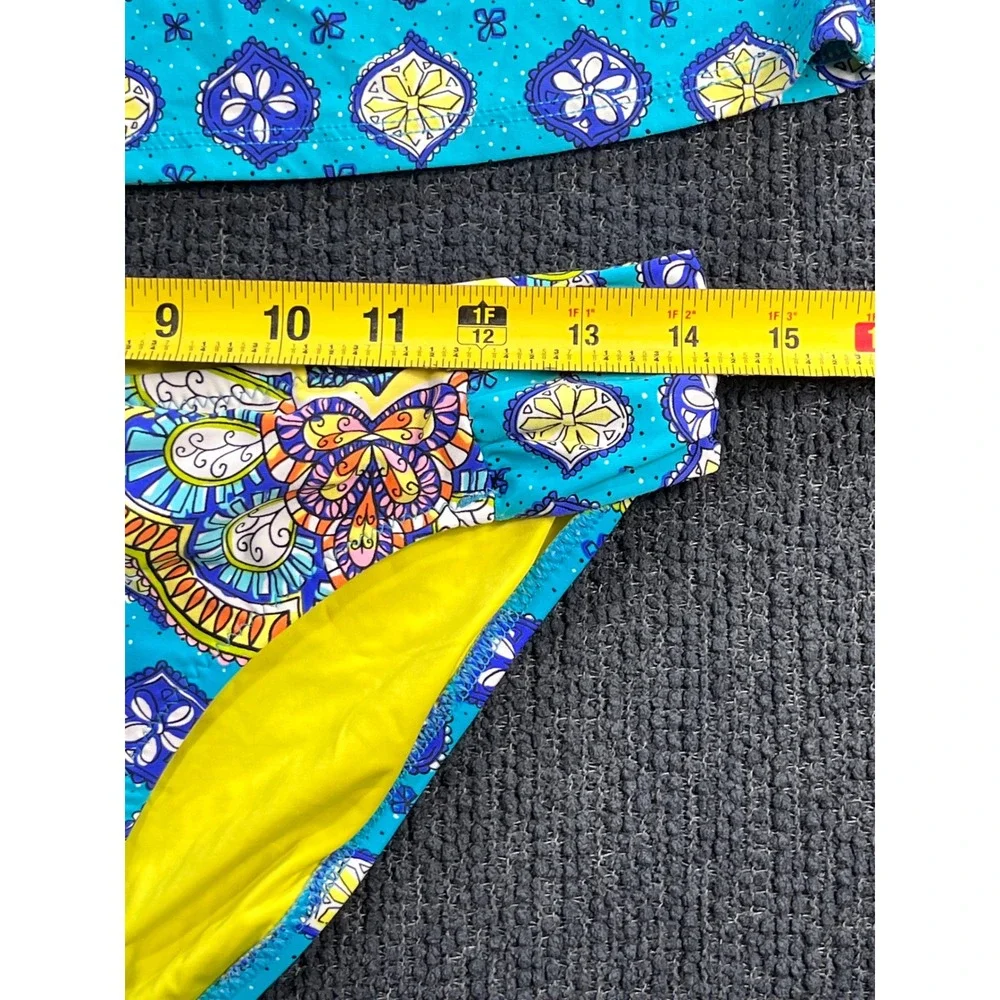Trina Turk Womens Turquoise Yellow Paisley Tankini Swimsuit Set Size 8